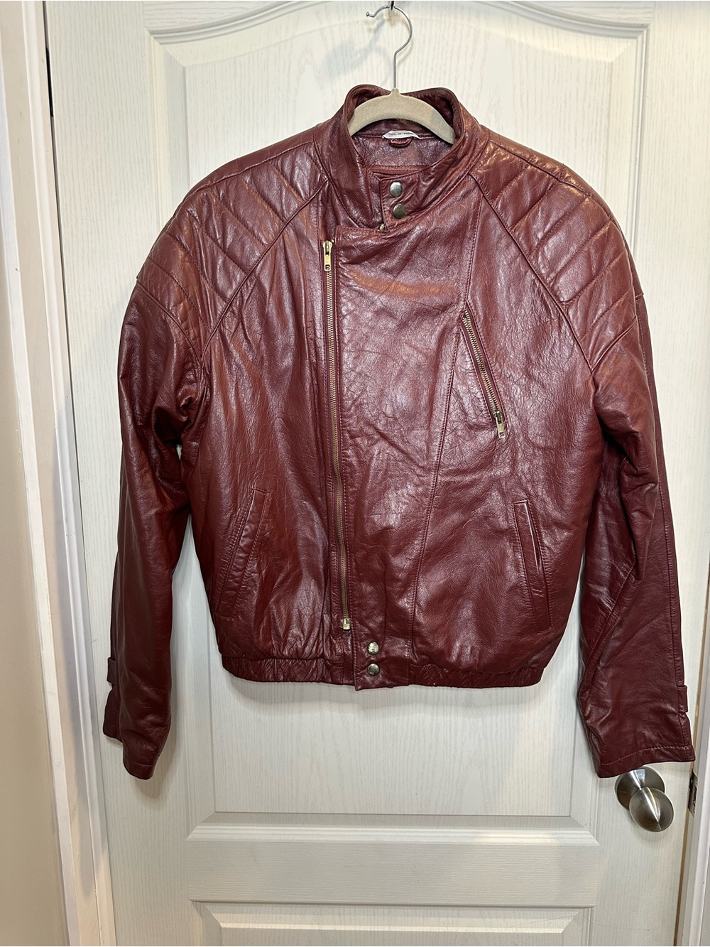 Vintage American Sportswear Exchange Burgundy Leather Motorcycle Jacket men’s 44